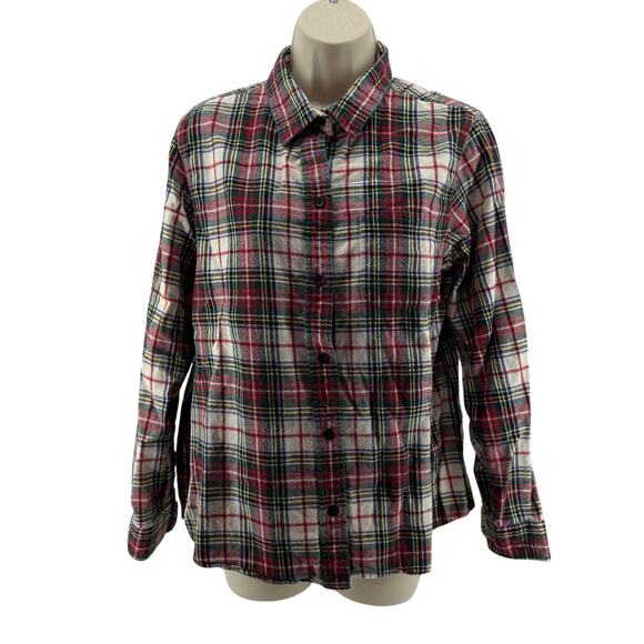 L.L. Bean Classic Plaid Flannel Button Front Long Sleeve Womens Medium Petite - Picture 1 of 4